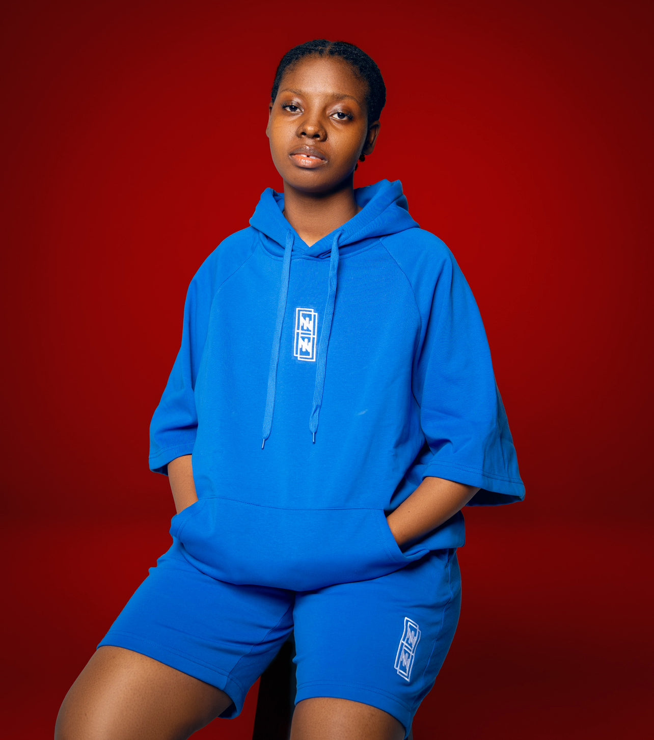 Nikel Embroidered complete set sleeveless hoodie and short